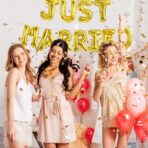 Set Baloane din Folie Metalizata, Embo, Model Just Married, Litere de 40 cm, Baloane Party, Ambalaj Individual, Pai, Ata si Adeziv Incluse, Umflare cu Aer sau Heliu, Auriu - imagine 3