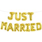 Set Baloane din Folie Metalizata, Embo, Model Just Married, Litere de 40 cm, Baloane Party, Ambalaj Individual, Pai, Ata si Adeziv Incluse, Umflare cu Aer sau Heliu, Auriu - imagine 6