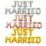 Set Baloane din Folie Metalizata, Embo, Model Just Married, Litere de 40 cm, Baloane Party, Ambalaj Individual, Pai, Ata si Adeziv Incluse, Umflare cu Aer sau Heliu, Auriu - imagine 7