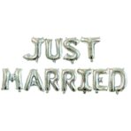Set Baloane din Folie Metalizata, Embo, Model Just Married, Litere de 40 cm, Baloane Party, Ambalaj Individual, Pai, Ata si Adeziv Incluse, Umflare cu Aer sau Heliu, Argintiu - imagine 2