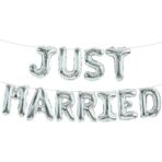 Set Baloane din Folie Metalizata, Embo, Model Just Married, Litere de 40 cm, Baloane Party, Ambalaj Individual, Pai, Ata si Adeziv Incluse, Umflare cu Aer sau Heliu, Argintiu - imagine 8