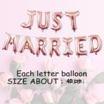 Set Baloane din Folie Metalizata, Embo, Model Just Married, Litere de 40 cm, Baloane Party, Ambalaj Individual, Pai, Ata si Adeziv Incluse, Umflare cu Aer sau Heliu, Roz - imagine 2