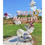 Set Baloane din Folie Metalizata, Embo, Model Just Married, Litere de 40 cm, Baloane Party, Ambalaj Individual, Pai, Ata si Adeziv Incluse, Umflare cu Aer sau Heliu, Roz - imagine 6
