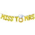 Set Baloane din Folie Metalizata, Embo, Model Miss to Mrs cu Inel de Logodna, Litere de 40 cm, Tema Iubire, Baloane Party, Ambalaj Individual, Pai Inclus, Umflare cu Aer sau Heliu, Auriu - imagine 5