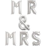 Set Baloane din Folie Metalizata, Embo, Figurine Litere, Model MR&MRS, Tema Nunta, 40 cm, Baloane Party, Ambalaj Individual, Pai inclus, Umflare cu Aer sau Heliu, Argintiu - imagine 3