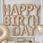 Set 25 de Baloane din Folie Metalizata si Latex, Embo, Figurine 2 Stele, 4 Baloane Confetti, 13 Litere, 6 Latex, Model Happy Birthday, Tema Aniversare, 40 cm, Ambalaj Individual, Pai Inclus, Umflare cu Aer sau Heliu, Bej - imagine 7