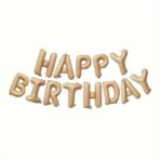 Set 25 de Baloane din Folie Metalizata si Latex, Embo, Figurine 2 Stele, 4 Baloane Confetti, 13 Litere, 6 Latex, Model Happy Birthday, Tema Aniversare, 40 cm, Ambalaj Individual, Pai Inclus, Umflare cu Aer sau Heliu, Bej