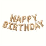Set 25 de Baloane din Folie Metalizata si Latex, Embo, Figurine 2 Stele, 4 Baloane Confetti, 13 Litere, 6 Latex, Model Happy Birthday, Tema Aniversare, 40 cm, Ambalaj Individual, Pai Inclus, Umflare cu Aer sau Heliu, Bej