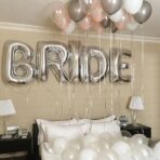 Set Baloane din Folie Metalizata, Embo, Model Scris Bride, Litere de 100 cm, Tema Iubire, Baloane Party, Ambalaj Individual, Pai Inclus, Umflare cu Aer sau Heliu, Argintiu - imagine 3