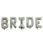 Set Baloane din Folie Metalizata, Embo, Model Scris Bride, Litere de 100 cm, Tema Iubire, Baloane Party, Ambalaj Individual, Pai Inclus, Umflare cu Aer sau Heliu, Argintiu