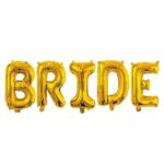 Set Baloane din Folie Metalizata, Embo, Model Scris Bride, Litere de 40 cm, Tema Iubire, Baloane Party, Ambalaj Individual, Pai Inclus, Umflare cu Aer sau Heliu, Auriu