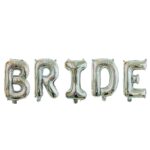 Set Baloane din Folie Metalizata, Embo, Model Scris Bride, Litere de 40 cm, Tema Iubire, Baloane Party, Ambalaj Individual, Pai Inclus, Umflare cu Aer sau Heliu, Argintiu