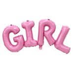 Set Baloane din Folie Metalizată, Embo, Model Scris Girl, 43x106.5 cm, Tematica Baby Shower, Baloane Party, Ambalaj Individual, Pai Inclus, Umflare cu Aer sau Heliu, Roz