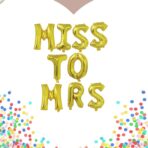 Set Baloane din Folie Metalizata, Embo, Model Scris Miss to Mrs, Litere de 40 cm, Tema Iubire, Baloane Party, Ambalaj Individual, Pai Inclus, Umflare cu Aer sau Heliu, Auriu - imagine 2