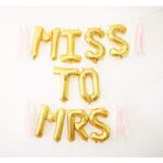 Set Baloane din Folie Metalizata, Embo, Model Scris Miss to Mrs, Litere de 40 cm, Tema Iubire, Baloane Party, Ambalaj Individual, Pai Inclus, Umflare cu Aer sau Heliu, Auriu - imagine 3