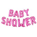 Set Baloane din Folie Metalizata, Embo, Model Baby Shower, Litere de 40 cm, Baloane Party, Ambalaj Individual, Pai, Ata si Adeziv Incluse, Umflare cu Aer sau Heliu, Roz