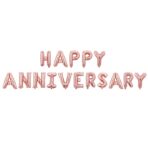 Set Baloane din Folie Metalizata, Embo, Model Happy Anniversary, Litere de 40 cm, Baloane Party, Ambalaj Individual, Pai Inclus, Umflare cu Aer sau Heliu, Roz
