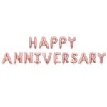 Set Baloane din Folie Metalizata, Embo, Model Happy Anniversary, Litere de 40 cm, Baloane Party, Ambalaj Individual, Pai Inclus, Umflare cu Aer sau Heliu, Roz