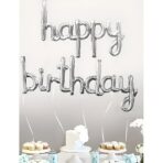 Set Baloane din Folie Metalizată, Embo, Model Happy Birthday, 45x85 cm, 45x124cm, Baloane Party, Ambalaj Individual, Pai inclus, Umflare cu Aer sau Heliu, Argintiu - imagine 2