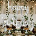 Set Baloane din Folie Metalizată, Embo, Model Happy Birthday, 45x85 cm, 45x124cm, Baloane Party, Ambalaj Individual, Pai inclus, Umflare cu Aer sau Heliu, Argintiu - imagine 4