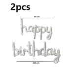 Set Baloane din Folie Metalizată, Embo, Model Happy Birthday, 45x85 cm, 45x124cm, Baloane Party, Ambalaj Individual, Pai inclus, Umflare cu Aer sau Heliu, Argintiu - imagine 5