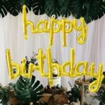 Set Baloane din Folie Metalizată, Embo, Model Happy Birthday, 45x85 cm, 45x124cm, Baloane Party, Ambalaj Individual, Pai inclus, Umflare cu Aer sau Heliu, Gold - imagine 4