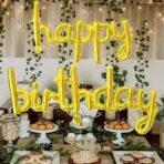 Set Baloane din Folie Metalizată, Embo, Model Happy Birthday, 45x85 cm, 45x124cm, Baloane Party, Ambalaj Individual, Pai inclus, Umflare cu Aer sau Heliu, Gold - imagine 5