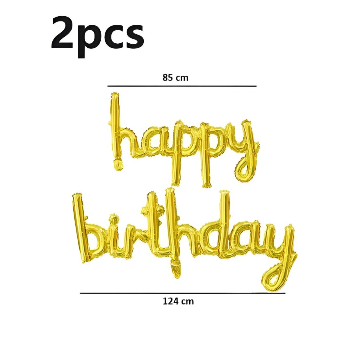 Set Baloane din Folie Metalizată, Embo, Model Happy Birthday, 45x85 cm, 45x124cm, Baloane Party, Ambalaj Individual, Pai inclus, Umflare cu Aer sau Heliu, Gold - imagine 6