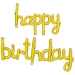 Set Baloane din Folie Metalizată, Embo, Model Happy Birthday, 45x85 cm, 45x124cm, Baloane Party, Ambalaj Individual, Pai inclus, Umflare cu Aer sau Heliu, Gold