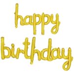 Set Baloane din Folie Metalizată, Embo, Model Happy Birthday, 45x85 cm, 45x124cm, Baloane Party, Ambalaj Individual, Pai inclus, Umflare cu Aer sau Heliu, Gold