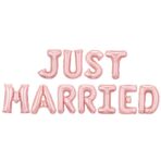 Set Baloane din Folie Metalizata, Embo, Model Just Married, Litere de 40 cm, Baloane Party, Ambalaj Individual, Pai, Ata si Adeziv Incluse, Umflare cu Aer sau Heliu, Roz