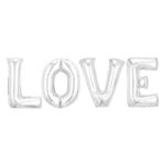 Set 4 Baloane din Folie Metalizata, Embo, Figurine Litere, Model Scris Love, Tema Iubire, 80 cm, Ambalaj Individual, Pai Inclus, Umflare cu Aer sau Heliu, Argintiu