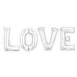 Set 4 Baloane din Folie Metalizata, Embo, Figurine Litere, Model Scris Love, Tema Iubire, 80 cm, Ambalaj Individual, Pai Inclus, Umflare cu Aer sau Heliu, Argintiu