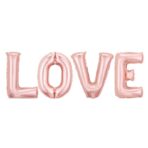 Set 4 Baloane din Folie Metalizata, Embo, Figurine Litere, Model Scris Love, Tema Iubire, 80 cm, Ambalaj Individual, Pai Inclus, Umflare cu Aer sau Heliu, Roz