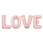 Set 4 Baloane din Folie Metalizata, Embo, Figurine Litere, Model Scris Love, Tema Iubire, 80 cm, Ambalaj Individual, Pai Inclus, Umflare cu Aer sau Heliu, Roz