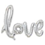 Set Baloane din Folie Metalizata, Model Love Scris de Mana, 102x65 cm, Baloane Ziua Indragostitilor, Ambalaj Individual, Pai inclus, Umflare cu Aer sau Heliu, Argintiu - imagine 2