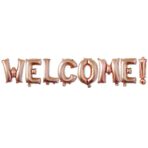 Set Baloane din Folie Metalizata, Embo, Model WELCOME!, Litere de 40 cm, Baloane Party, Ambalaj Individual, Pai Inclus, Umflare cu Aer sau Heliu, Roz