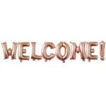 Set Baloane din Folie Metalizata, Embo, Model WELCOME!, Litere de 40 cm, Baloane Party, Ambalaj Individual, Pai Inclus, Umflare cu Aer sau Heliu, Roz