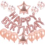 Set baloane din folie metalizata si baloane din latex, baloane HAPPY BIRTHDAY, 4 baloane latex Confetti, 6 baloane latex Roz, 2 baloane folie Steluta, 40cm, Roz