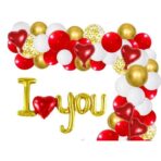 Set Baloane Folie Metalizata, Embo, Model I LOVE YOU cu Inimioara, 54x97 cm, Tematica Ziua Îndrăgostiților, Ambalaj Individual, Pai Inclus, Umflare cu Aer sau Heliu, Auriu - imagine 2