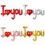 Set Baloane Folie Metalizata, Embo, Model I LOVE YOU cu Inimioara, 54x97 cm, Tematica Ziua Îndrăgostiților, Ambalaj Individual, Pai Inclus, Umflare cu Aer sau Heliu, Auriu - imagine 4