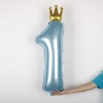 Set 8 Baloane din Folie Metalizată si din Latex, Embo, Figurine Cifra 1 Printesa 91cm, Stea 45 cm si Cerc 55 cm, Baloane Latex 30 cm, Tema Prima Aniversare, Ambalaj Individual, Pai Inclus, Umflare cu Aer sau Heliu, Albastru - imagine 2