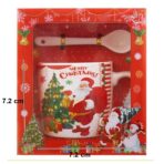 Set cana ceramica cu lingurita Embo, 200 ml, tematica Mos Craciun cu brad, alb - imagine 2