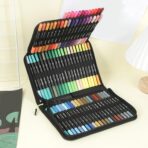 Set Carioci pe Baza de Apa, Embo, 2 in 1, pentru Pictura, Caligrafie, 100 Culori, Penar Negru, Corp Carioca Negru, 23.5 x 19.5 x 7.5 cm, Multicolor - imagine 5