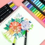 Set Carioci pe Baza de Apa, Embo, 2 in 1, pentru Pictura, Caligrafie, 72 Culori, Penar Negru, Corp Carioca Negru, 24.5 x 18.5 x 5 cm, Multicolor - imagine 3