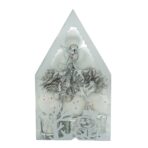 Set de 12 ornamente de brad, Embo, de tip Glob, Alb/ Argintiu, din polistiren, cu finisaj sclipitor , cutie  4  cm adancime x 20  cm inaltime x 12  cm lungime)