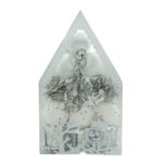 Set de 12 ornamente de brad, Embo, de tip Glob, Alb/ Argintiu, din polistiren, cu finisaj sclipitor , cutie  4  cm adancime x 20  cm inaltime x 12  cm lungime)