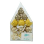 Set de 12 ornamente de brad, Embo, de tip Glob, Auriu/ Galben, din plastic, cu finisaj sclipitor , cutie 6 cm adancime x 30 cm inaltime x 18 cm lungime) - imagine 5