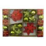 Set de 24 ornamente de brad, Embo, de tip Glob, Rosu/ Auriu, din polistiren, cu finisaj sclipitor , cutie 3 cm adancime x 20 cm lungime x 14 cm inaltime