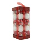 Set de 35 ornamente de brad, Embo, de tip Glob, Alb/ Rosu, din polistiren, cu finisaj sclipitor , cutie 11 cm adancime x 19 cm inaltime x 11 cm lungime)